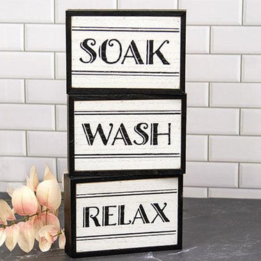 Black & White Bath Words Box Sign 3 Asstd - The Fox Decor